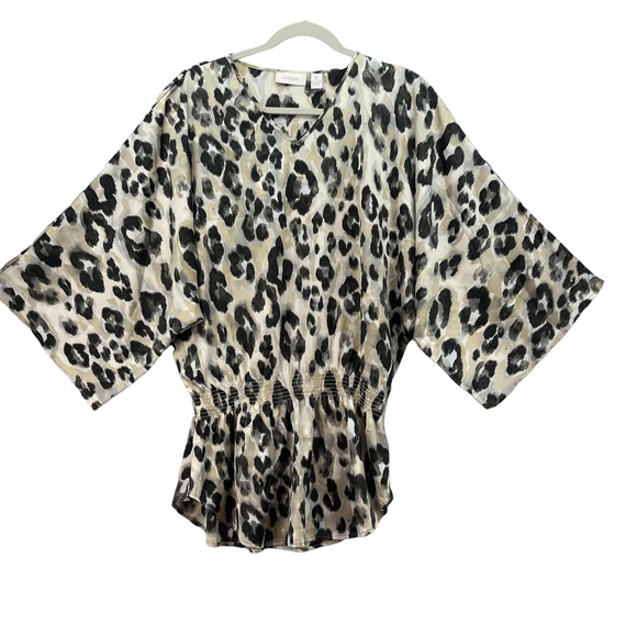 Chicos Satin Top Animal Print Drop Waist Tunic Oversized Chicos Size 0 - Picture 5 of 12